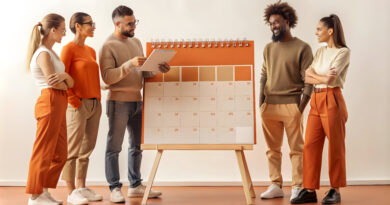 de uma equipe de RH organizando planilhas e calendários de dezembro, simbolizando as rotinas de fim de ano no RH e o planejamento estratégico para começar 2026 com eficiência e controle.