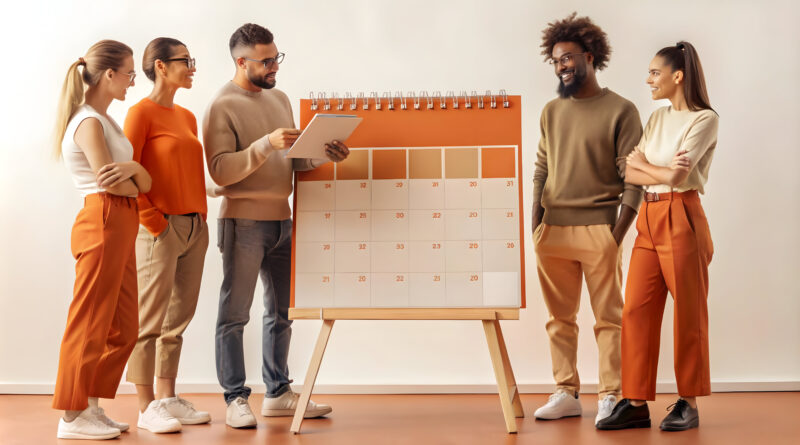 de uma equipe de RH organizando planilhas e calendários de dezembro, simbolizando as rotinas de fim de ano no RH e o planejamento estratégico para começar 2026 com eficiência e controle.