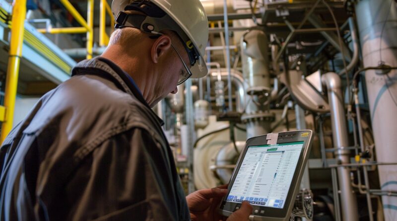 Gestor analisa painel de gestão de frota com indicadores de abastecimento e custo por quilômetro na indústria metal-mecânica.